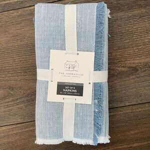 RACHEL ASHWELL The Farmhouse Blue Raw Edge 18 X 18 Cloth Napkins Set 6 NEW